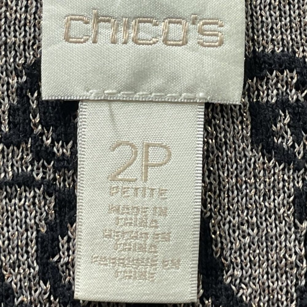 Chico's Size 2P Cardigan Open Sweater Long Beige Black Floral Shiny Woman - Picture 5 of 16
